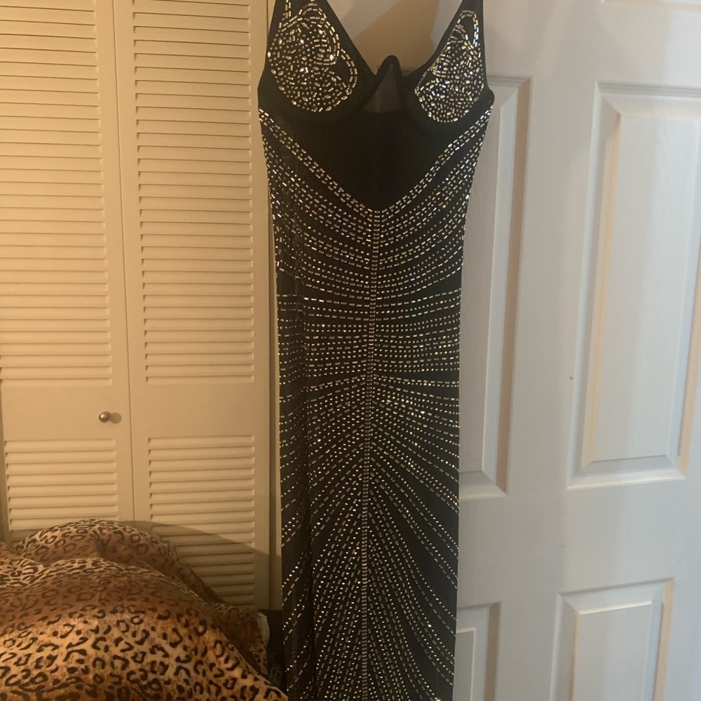 STRAPPY MESH RHINESTONE EVENING COCKTAIL DRESS. - Picture 2 of 5